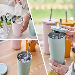 Moderno minimalista 304 in acciaio inox a bocca larga Thermos riutilizzabile dritto tazza isolante coperchio paglia per vino o caffè ragazze - Product Image 3