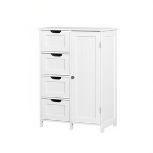 Mueble de Baño Blanco con Estante Ajustable y Cajones, Mueble de Suelo de Diseño Moderno en Madera para Apartamento - Product Image 1