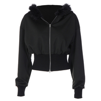Haut court zippé pour femme automne 2026, coupe ajustée, fermeture éclair bidirectionnelle, style Y2K, avec bordure en fausse fourrure, veste grunge