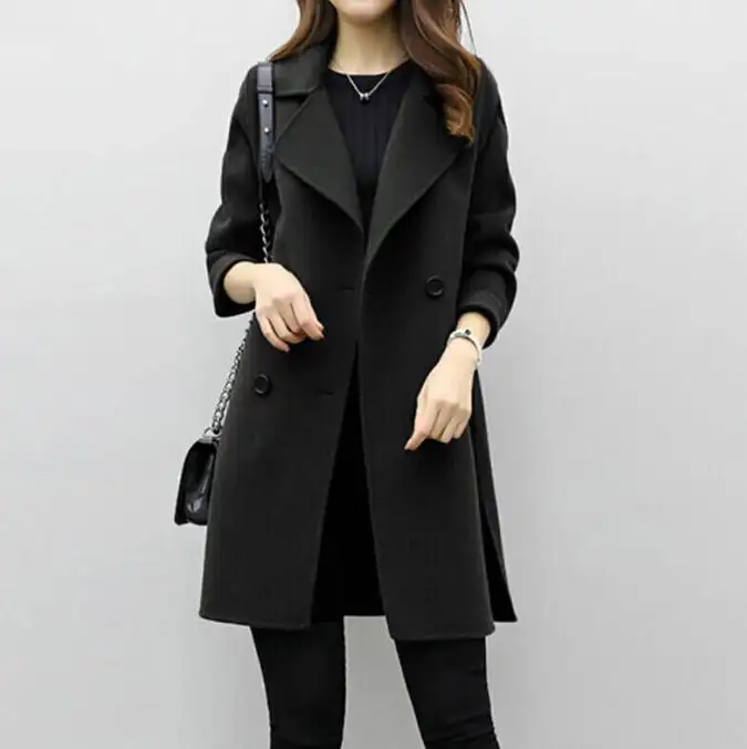 Autumn and winter mid-length Korean version large size woolen coat loose coat woolen coat womens
