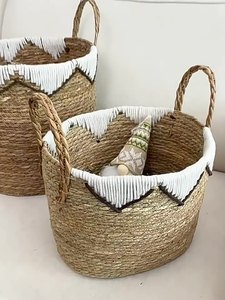 Cesto di paglia pieghevole fatto a mano di grande capacità di <span class=keywords><strong>vimini</strong></span> in tessuto di conservazione per la casa giocattoli da cucina per bambini cesto di fanerogame - Product Image 2