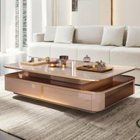 Table basse rectangulaire supérieure en pierre frittée avec design convertible à cadre en métal de haute qualité de luxe léger