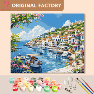 Peinture par numéros, paysage de ville en bord de mer méditerranéenne, peinture à l'huile DIY, décoration murale, disponible sans cadre ou avec cadre, 40*50cm - Product Image 1