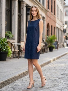 Robe courte décontractée <span class=keywords><strong>en</strong></span> <span class=keywords><strong>lin</strong></span> pur pour femme, sans manches, col <span class=keywords><strong>bateau</strong></span>, coupe droite ample, idéale pour l'été, les trajets quotidiens et les vacances - Product Image 6