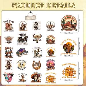 Transferencias termoadhesivas DTF de vinilo para camisetas, estilo vaquero del oeste, country, listas para planchar, con diseños 'Old <span class=keywords><strong>Soul</strong></span>' y '<span class=keywords><strong>Wild</strong></span> <span class=keywords><strong>Soul</strong></span>', y parches termoadhesivos. - Product Image 3