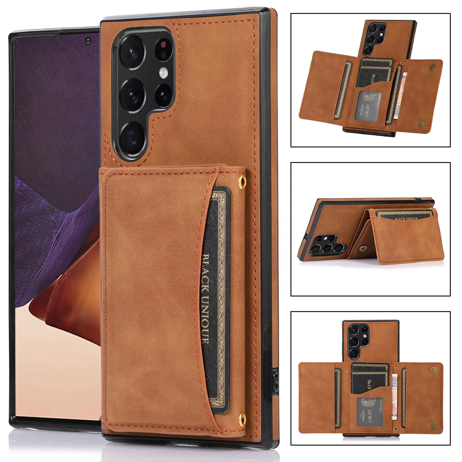 New pu flip leather wallet mobile phone case for Samsung s22 s22 plus hard back credit card slot phone case for galaxy s22 ultra