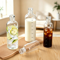 Bouteille d'eau réutilisable en verre borosilicate transparent de 300 ml/500 ml/750 ml/1000 ml, avec bouchons à bouton-poussoir, compatible lave-vaisselle, design moderne