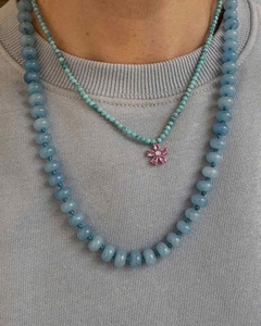 Collier ras du cou délicat en perles de pierres précieuses, avec breloques étanches et pendentif en acier inoxydable plaqué or, pour femme - Product Image 3