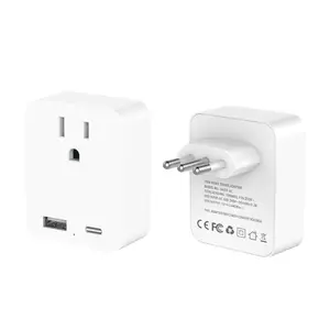 LEISHEN US to EU Plug Adapter with 1 USB C 2 USB Slots and 1 CA/US Outlets 4-in-1 Travel Adapter