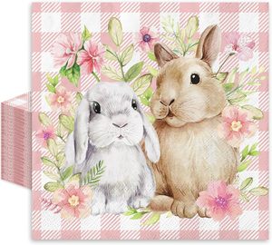 Serviettes <span class=keywords><strong>en</strong></span> <span class=keywords><strong>papier</strong></span> de Pâques Lapin Fleur Serviettes à déjeuner Serviettes à dîner pour les fournitures de fête de vacances de printemps - Product Image 1