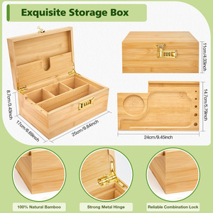 Smoking Large Storage Stash <b>Box</b> Set Bamboo <b>Box</b> with Combination <b>Lock</b> Removable Dividers Tobacco Tool Storage Container Packaging - Product Image 6