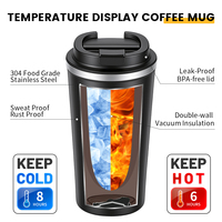 Taza de Café con Aislamiento al Vacío de Acero Inoxidable 304, con Pantalla LED de Temperatura en la Tapa, Botella de Agua para Viajar