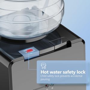 Distributeur d'eau à chargement par le haut Euhomy, chaud et froid, en acier inoxydable noir, pour bouteilles de 3 ou 5 gallons, avec verrouillage de sécurité enfant - Product Image 5