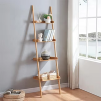 Estante de Bambú Tipo Escalera de 4 Niveles, Unidad de Almacenamiento Vertical o Inclinada para Baño, Productos de Baño, Escalera Decorativa