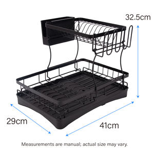 Escorredor de Louça de Metal Preto de 2 Níveis com Suporte para Copos e Talheres, Escorredor de Louça de Bancada para Pratos, Tigelas e Copos - Product Image 2