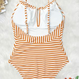 Maillot de bain OEM de haute qualité, style bikini, dos nu, coupe haute, à volants, push-up, séchage rapide, avec soutien-gorge tank et bas de maillot V-string, pour la plage - Product Image 6