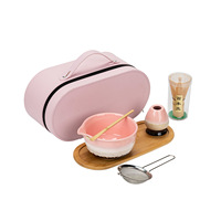 Ensemble de bols à matcha en céramique PCherry, style sac en cuir créatif, plateau à thé, ensemble de six pièces, fouet à thé