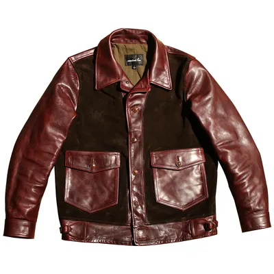 Real leather clothing men's horse skin Splice cowhide Lapel short slim-fit vintage leather jacket