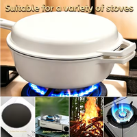 Panci Masak Multifungsi 2 in 1 26cm dengan Dua Gagang, Panci Belanda Besi Cor dan Wajan Kombinasi, Peralatan Masak Panci Besi Cor Berlapis Email