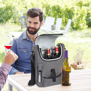 Tùy Chỉnh Chất Lượng Cao Rượu Vang Túi Muti-Chức Năng Cách Điện 2 Chai Rượu Vang Tàu Sân Bay Tote Rượu Vang Túi Lạnh - Product Image 2