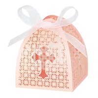 Boîte à bonbons de mariage créative découpée au laser de style européen, boîte en papier ajourée à motif croisé, emballage cadeau pour baptême et communion