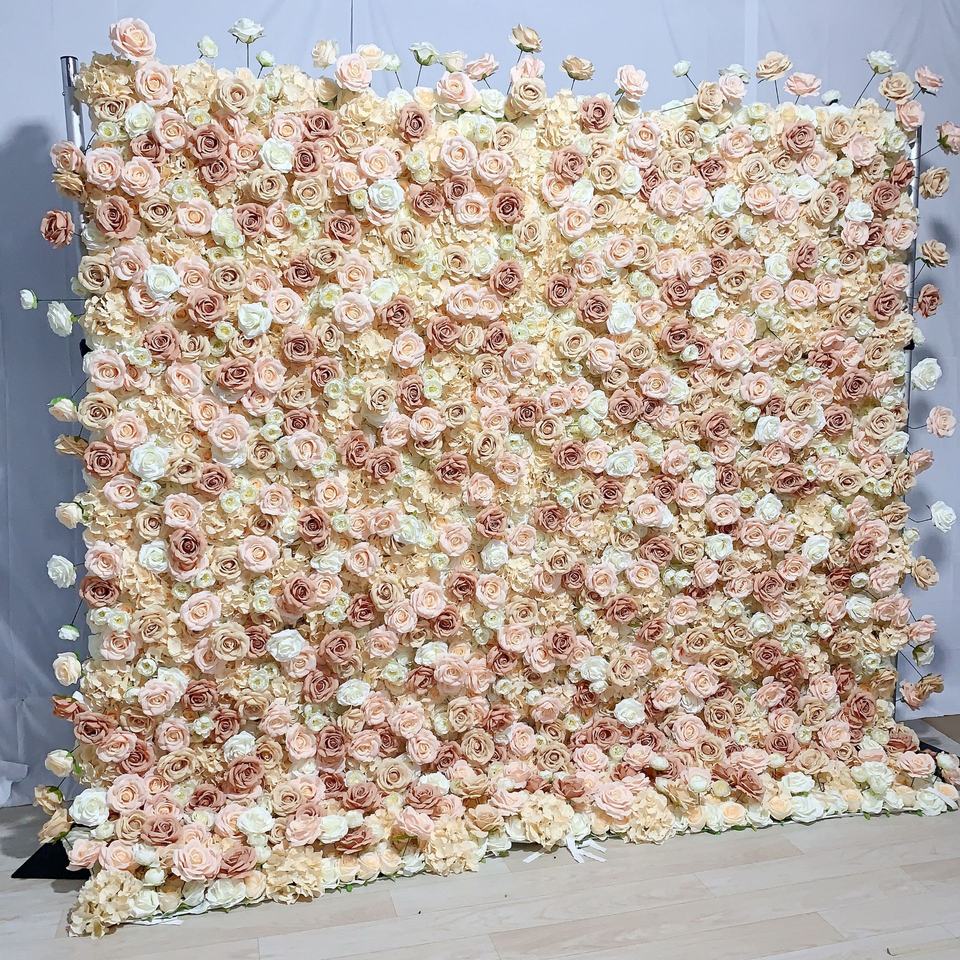 Champagne Rose Artificial Flower Wall Elegant Wedding Backdrop for ...