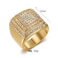 Vente en gros d'anneaux de fiançailles pour hommes en acier inoxydable plaqué or 18 carats, anneaux de mariage entièrement sertis de zircon, anneaux de luxe