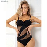 Groothandel OEM Custom Logo Sheer Mesh Insert Buikverstevigende Zwemkleding Plus Size Edelig Zwempak Russisch Badpak Monokini
