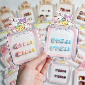 Ensemble de faux ongles pour enfants dessin animé, ongles courts pour filles, couleur unie, ultra-fins, sans trace, portables, vintage, fille branchée, mignons et adorables - Product Image 3