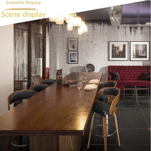 <span class=keywords><strong>Tabouret</strong></span> de bar pivotant en bois courbé avec dossier rembourré en cuir végétalien, repose-pieds en bois de noyer, rotation à 360 degrés, style Mid-Century pour hôtel et bar - Product Image 3