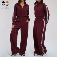 Ensemble de 2 pièces pour femmes, pull respirant en polyester/coton, contraste de couleurs, taille élastique, ample, décontracté, confortable, ensemble de yoga d'extérieur