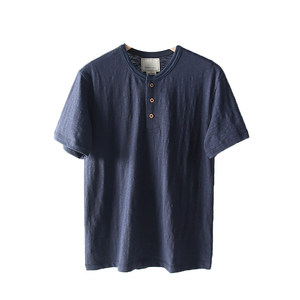T-shirt Estiva da Uomo in Misto Cotone-Lino con Colletto Henley Stile Americano, Produzione Cinese, Vestibilità Standard - Product Image 5