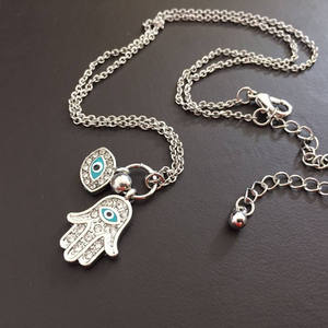 Offre Spéciale or argent chaîne diamant mauvais yeux Hamsa <span class=keywords><strong>pendentif</strong></span> collier pour femmes Blue Eye collier - Product Image 3