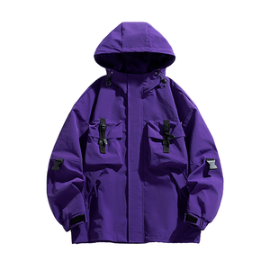 Chaqueta Acolchada Unisex de Invierno con Cuello Mandarín y Capucha, Cortavientos de Lona Lavada con Cremallera, Sólida, Casual, Multibolsillos - Product Image 1