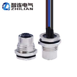 M12 Waterdichte Ip67 Schroefdraadkoppeling <span class=keywords><strong>Sensor</strong></span> 4 Pins Vrouwelijke Achterpaneel Mount Soldeer <span class=keywords><strong>Socket</strong></span> Vernikkelde Messing Zwarte O-Ring - Product Image 1