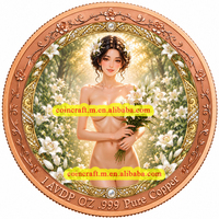 Médaille en cuivre pur 999 de 1 once Troy, colorée, à relief élevé, motif floral Lys, objet de collection, souvenir artisanal