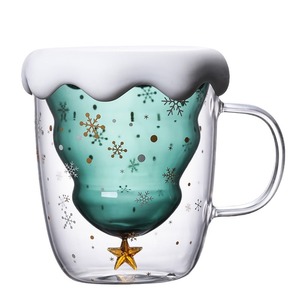 Christmas Glass Cup Double Wall With Handle Star Design For Holiday Party - Product Image 5