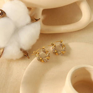 Pendientes de diamantes de oro de 18 quilates, acero inoxidable, geométricos, retorcidos, redondos, con corte brillante, para uso diario, para mujer, TE6477 - Product Image 3