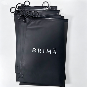 Semi‑Transparent Matte Black Ring Pull Zipper Pouch Custom White Logo Printing Garment Packaging Bag - Product Image 5