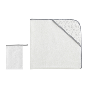 Carina Lulu Set di asciugamani per bambini in cotone 100% con cappuccio + guanti con motivo quadrato in pile di corallo per fare il bagno e per uso esterno - Product Image 1