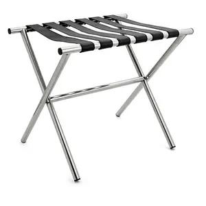 H007 Hotel Supply Bed Room Steel Folding Baggage Stand Metal Chrome Finish Folding Luggage Racks