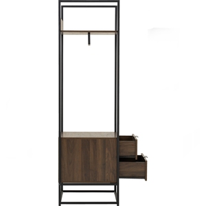 Modern Industrial CAPRI Open Wardrobe with Drawers Walnut Finish Metal Frame Clothes Rack for Loft and Boutique Bedroom - Product Image 3