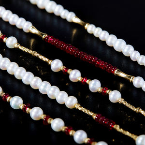 売れ筋18Kピュアゴールドネイチャールビー淡水パールネックレスジュエリービーズネックレスチョーカー女性用ネックレス - Product Image 3