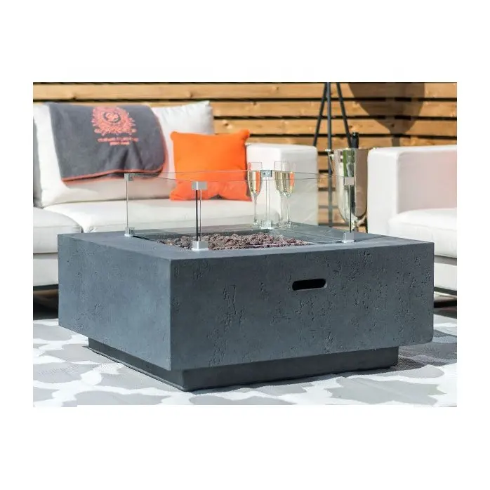 CG008-6 jardim pátio de concreto 36 polegadas fireglow quadrado tabela de café com vidro guarda-incêndio