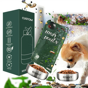 ई एंड एस कस्टम लोगो 32 औंस पोर्टेबल स्टेनलेस स्टील पालतू जानवरों के लिए भोजन पानी के लिए 3-इन-1 शैली - Product Image 3