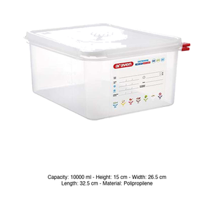 Contenedor de Alimentos de Polipropileno GN 1/2, 32.5 × 26.5 × 15 h cm, con Tapa, -40/+95 ° C Araven - Product Image 3