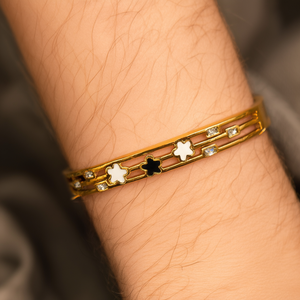 กำไลข้อมือแฟชั่น สแตนเลสสตีล 316L ชุบทอง PVD ประดับคริสตัลและลายดาวเคลือบสี สำหรับผู้หญิง - Product Image 3