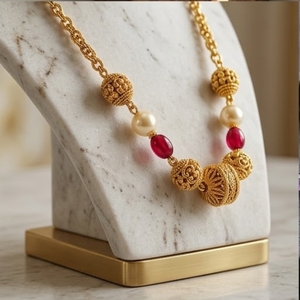Antique 925 Silver Mala <b>Necklace</b> with Red Beads and Pearls Long Chain <b>Statement</b> Jewelry for Women Party and Wedding Wear - Product Image 5