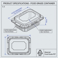 Boîte d'emballage en plastique PET écologique noir et blanc 175x137x70mm avec couvercle transparent pour fruits, pain, pâtisserie, biscuits, sushis, salades, gâteaux