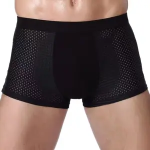 Novos produtos elásticos com letra para boxer cuecas sem costura bambu boxer masculino oco e permeável ao ar confortável boxer